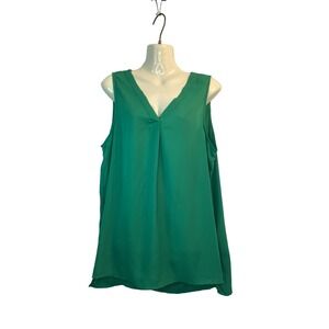 Pleione Womens Notch V-Neck Sleeveless Blouse Solid Green Size Large